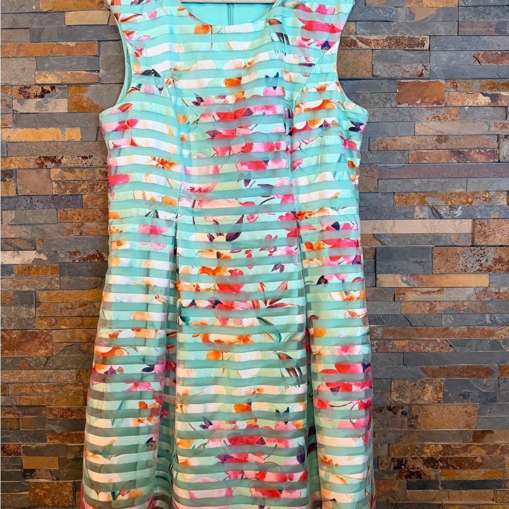 Sandra Darren Aqua and Multicolor Floral Dress